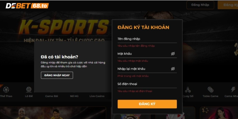 Lưu ý khi đăng ký DEBET